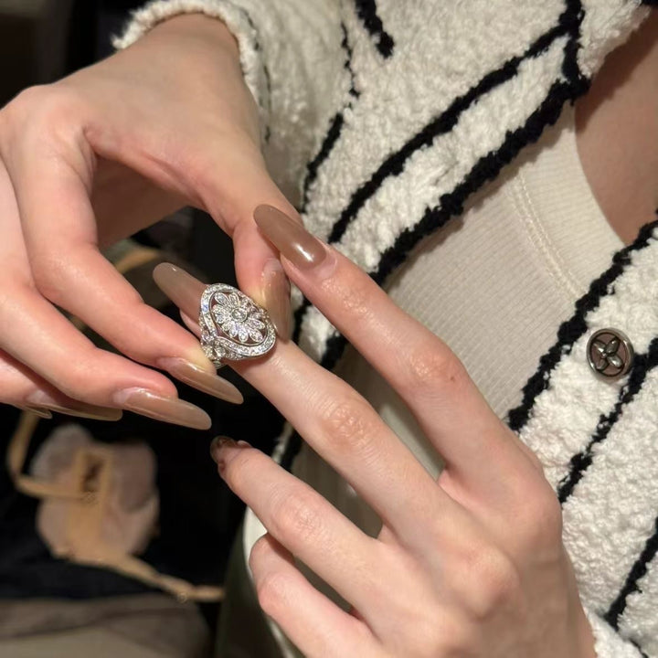 Floral Mosaic Oval Full Diamond Ring