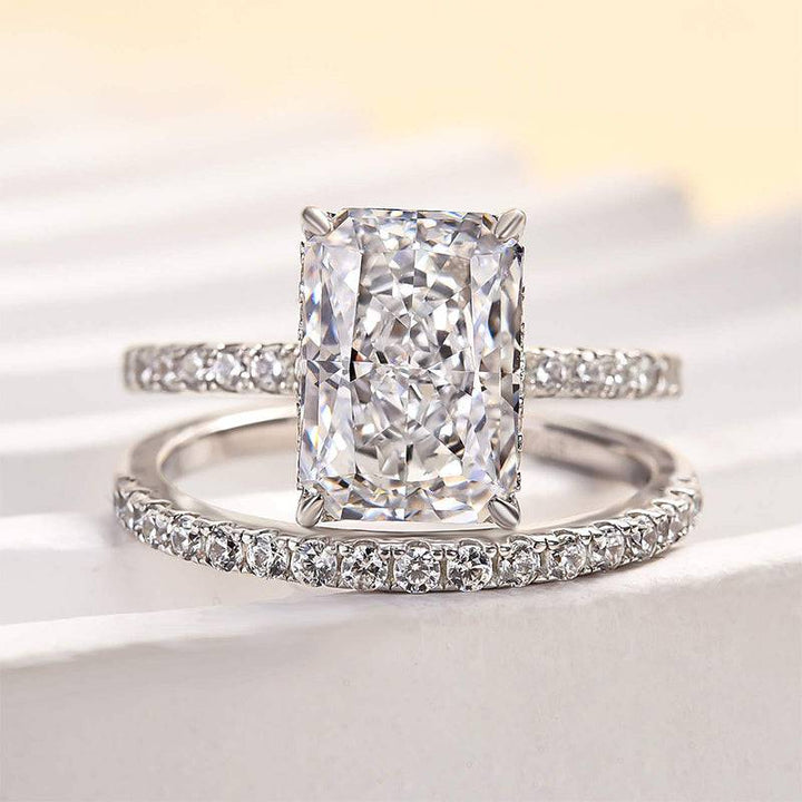 Luxe 3.5 Carat Radiant Cut Diamond Engagement Ring Set in Sterling Silver A Set（Get a Free Stacking Ring）