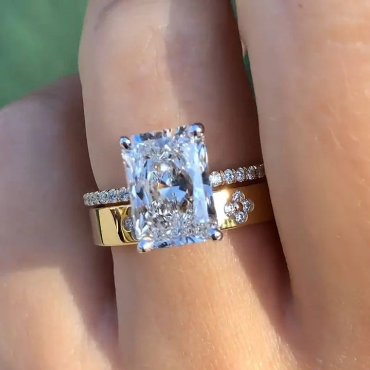 Vintage Radiant Cut Sterling Silver Bridal Set in Gold-Tone