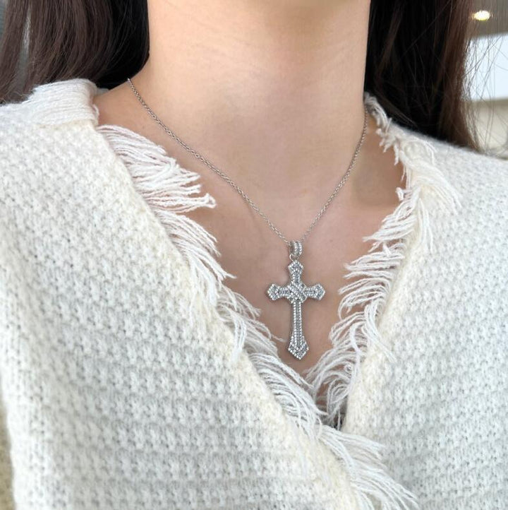 Flawless White Sapphire Baguette Cut Cross Pendant Necklace