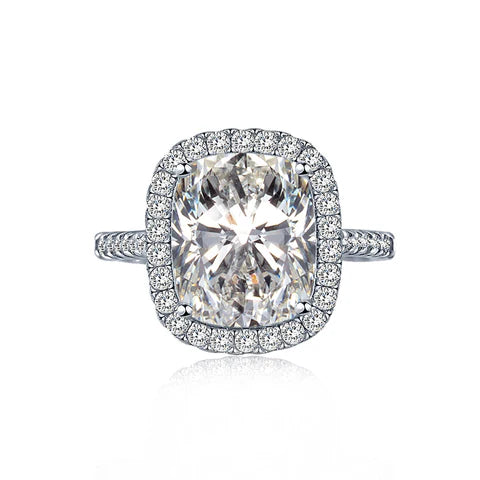 Cushion-Cut Halo Engagement Ring with Diamond in 925 Sterling Silver