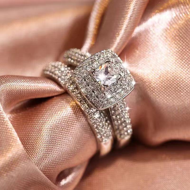 Full Diamond Micro-Pavé Square Ring Set – Luxe and Fashionable