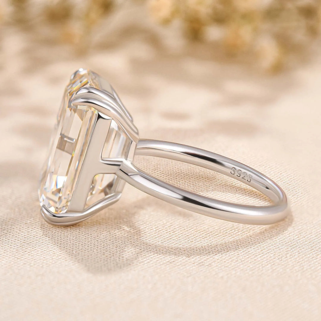 Luxurious 11.5 Carat Big Emerald Cut Engagement Ring In Sterling Silver