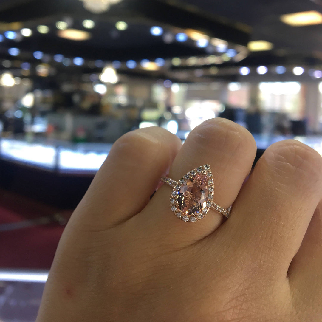 Vintage Pear Cut Cyan Blue Sterling Silver Engagement Ring In Rose Golden Tone