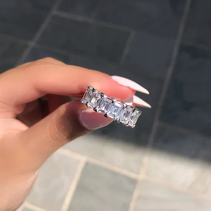 Celestial Geometry – Channel-Set Emerald Cut Eternity Band