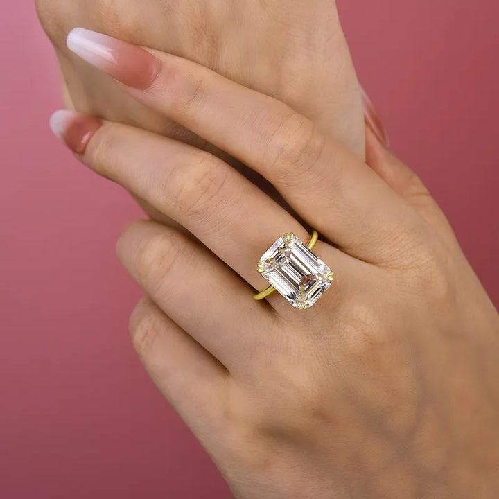 Luxurious 11.5 Carat Big Emerald Cut Engagement Ring In Sterling Silver