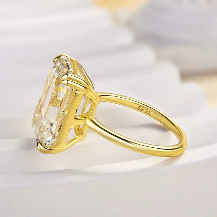 Luxurious 11.5 Carat Big Emerald Cut Engagement Ring In Sterling Silver