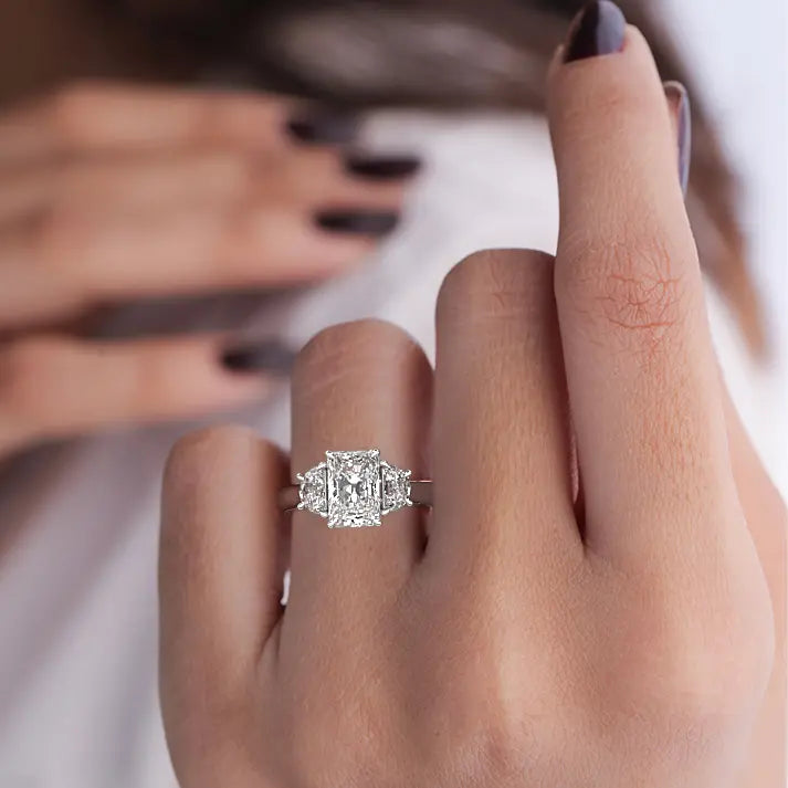 Three Stone with Half-Moon Side Stones Setting Ring