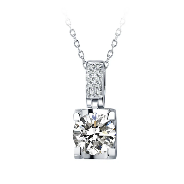 Silver Double Row Moissanite Bull Head Necklace