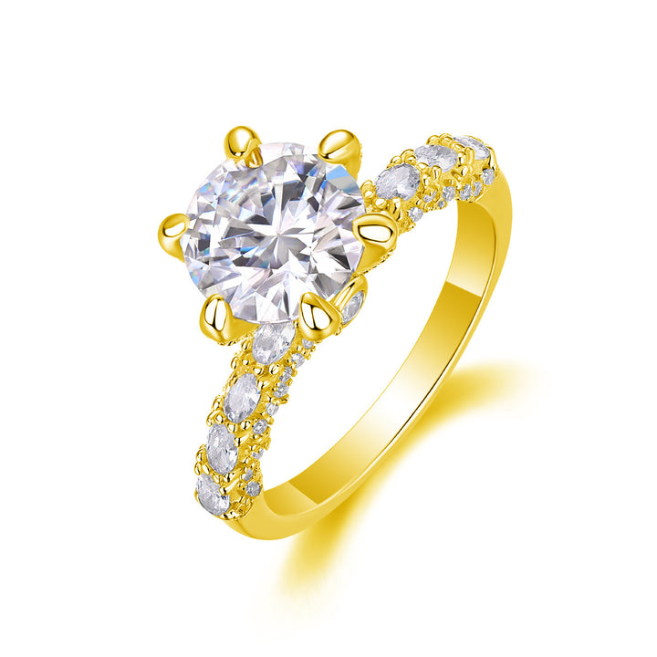 S925 Crown Design Sterling Silver Wedding Ring with 3ct Laboratory-Grown Diamonds, Platinum Plated