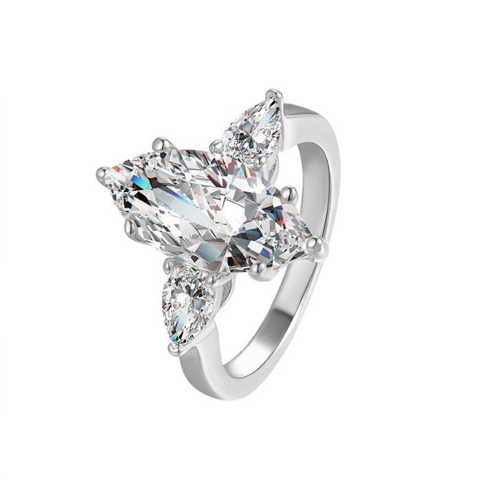 Marquise Cut Three Stone Engagement Ring In Sterling Silver