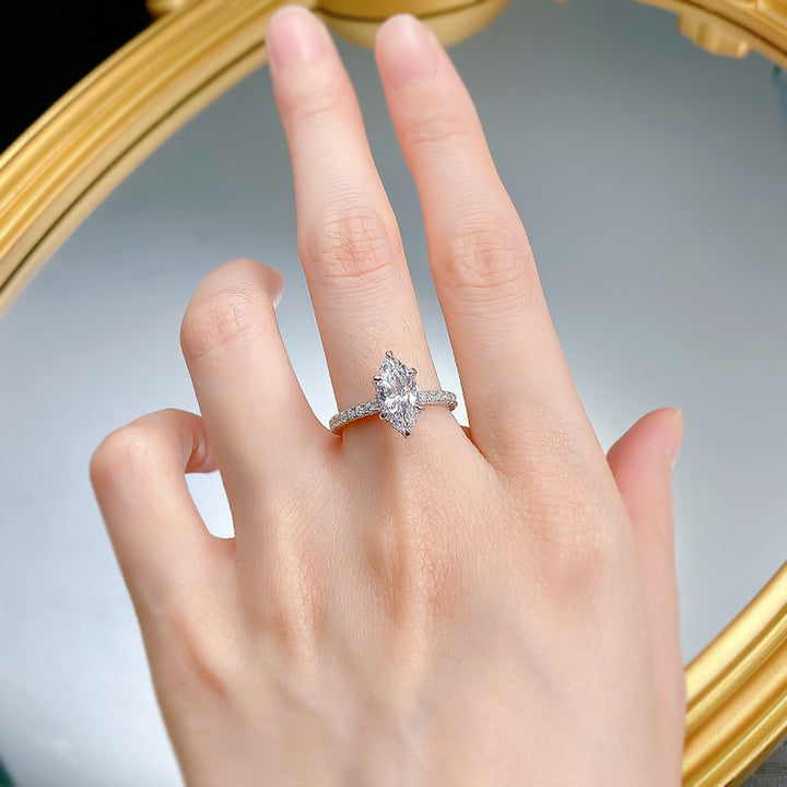 Elegant Marquise Cut Diamond Engagement Ring Sterling Silver