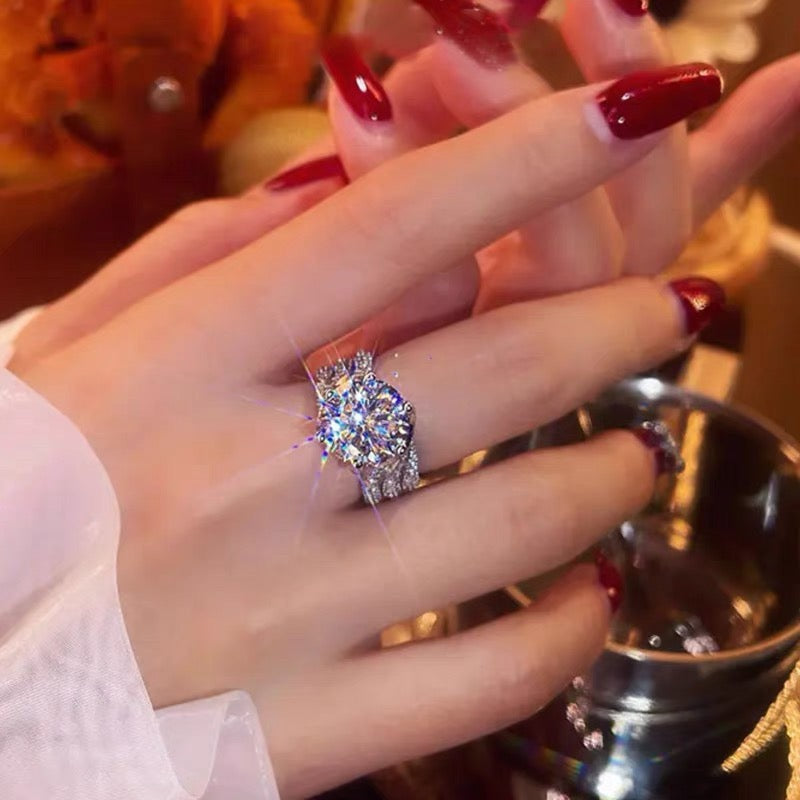 Eternity’s Echo – S925 sterling silver Triple Row Diamond Statement Ring