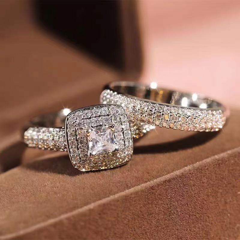 Full Diamond Micro-Pavé Square Ring Set – Luxe and Fashionable