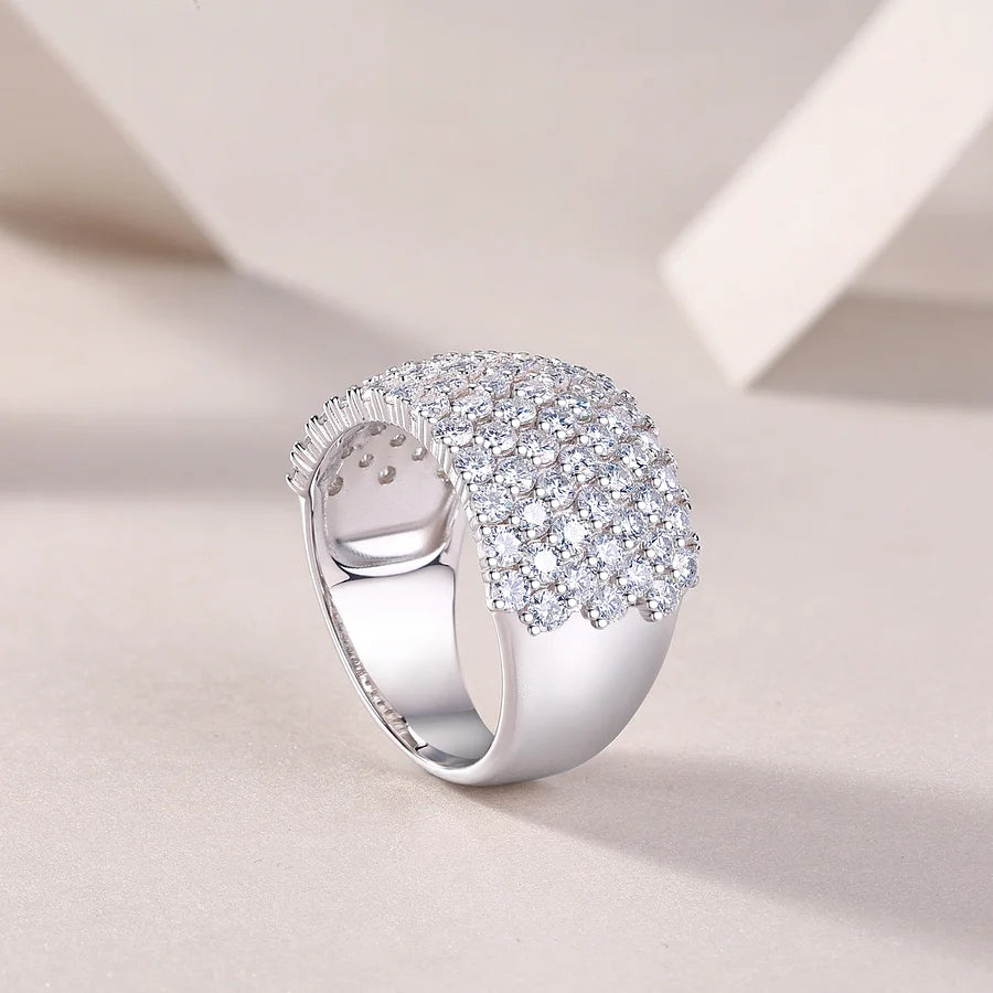 Iced Bling Moissanite Diamond Eternity Ring, 7 Rows 925 Sterling Silver Wedding & Engagement Band, Luxury Fine Jewelry Gift