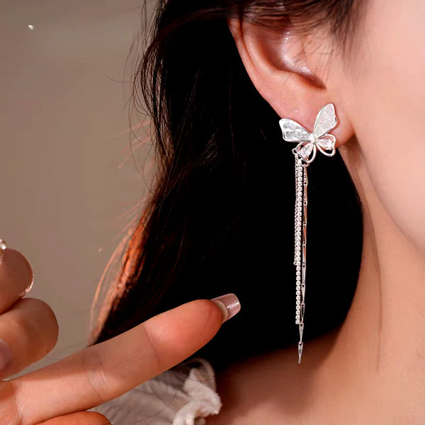 14K Gold-Plated Elegant Butterfly & Tassel Earrings