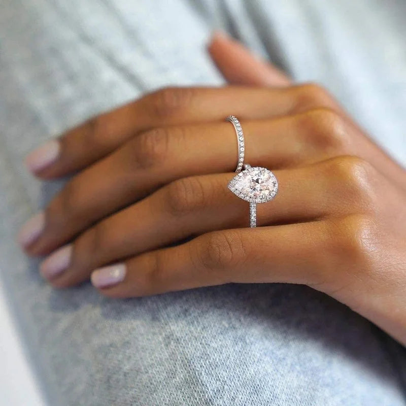 S925 Sterling Silver Teardrop Bridal Moissanite Wedding Band Set