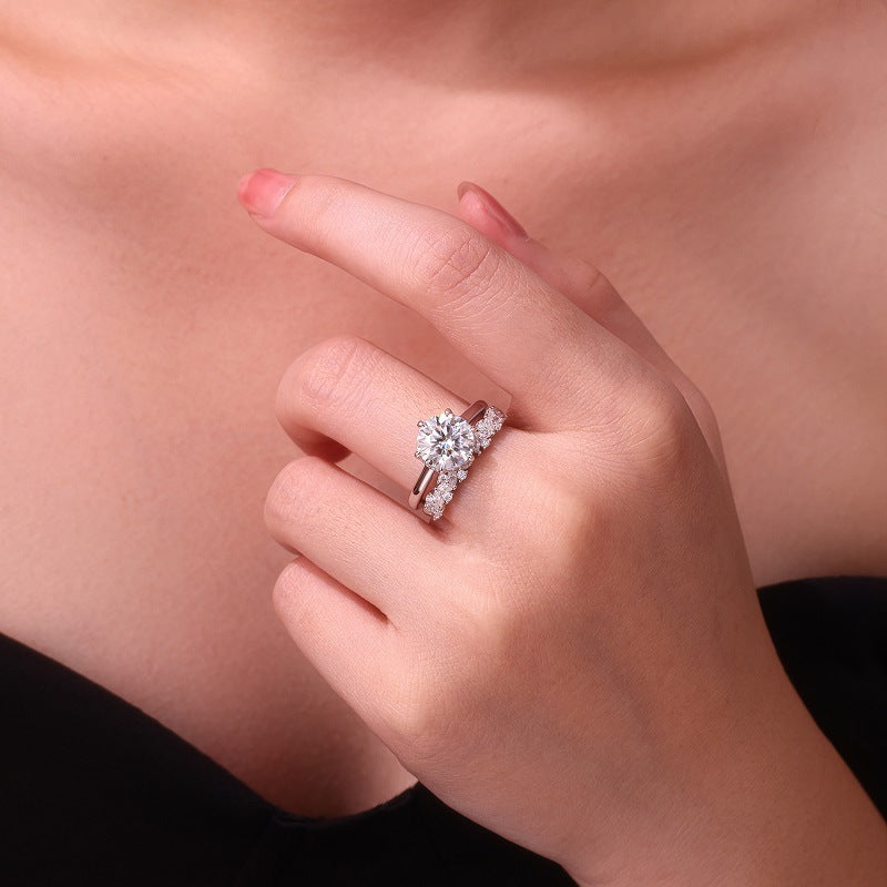 925 sterling silver, stacked moissanite design, 3.23 carat 18k platinum-plated ring