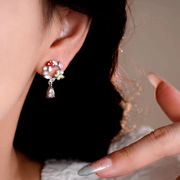 Charming Zircon Butterfly & Mushroom Earrings