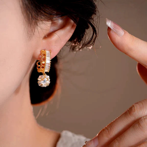 14K Gold-Plated Elegant Zircon Lace Ball Earrings