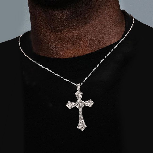 Flawless White Sapphire Baguette Cut Cross Pendant Necklace