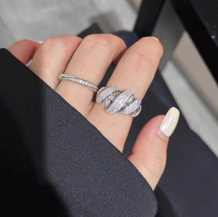 Full Diamond Sterling Silver Ribbon Ring