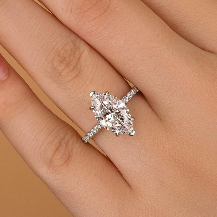 S925 Sterling Silver Marquise Cut Engagement Ring