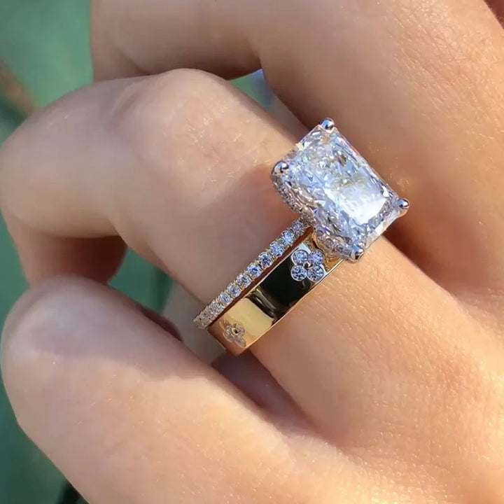 Vintage Radiant Cut Sterling Silver Bridal Set in Gold-Tone