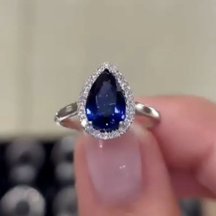Pear Cut Blue Stone Engagement Ring