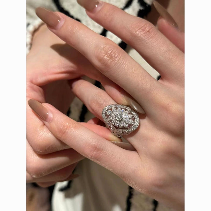 Floral Mosaic Oval Full Diamond Ring