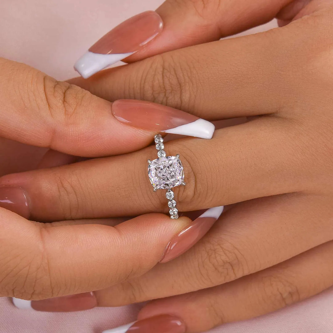 Ushion Cut Engagement Ring In Sterling Silver