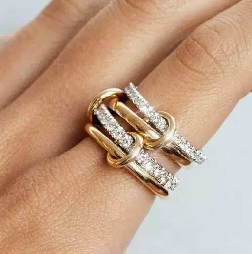 Stackable Cube Ring – High Gloss Gold & Silver Dual-Tone