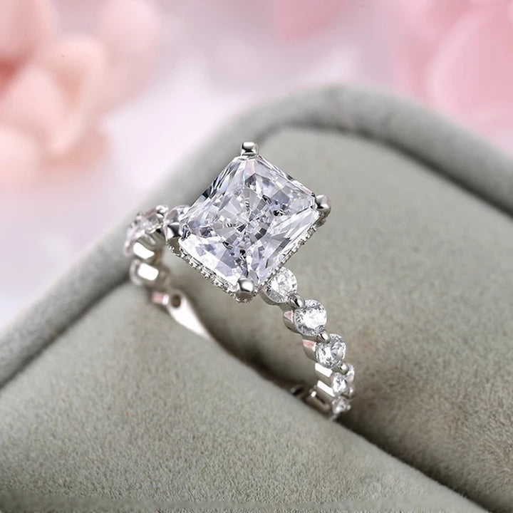 Stunning Cushion Cut Engagement Ring in Sterling Silver