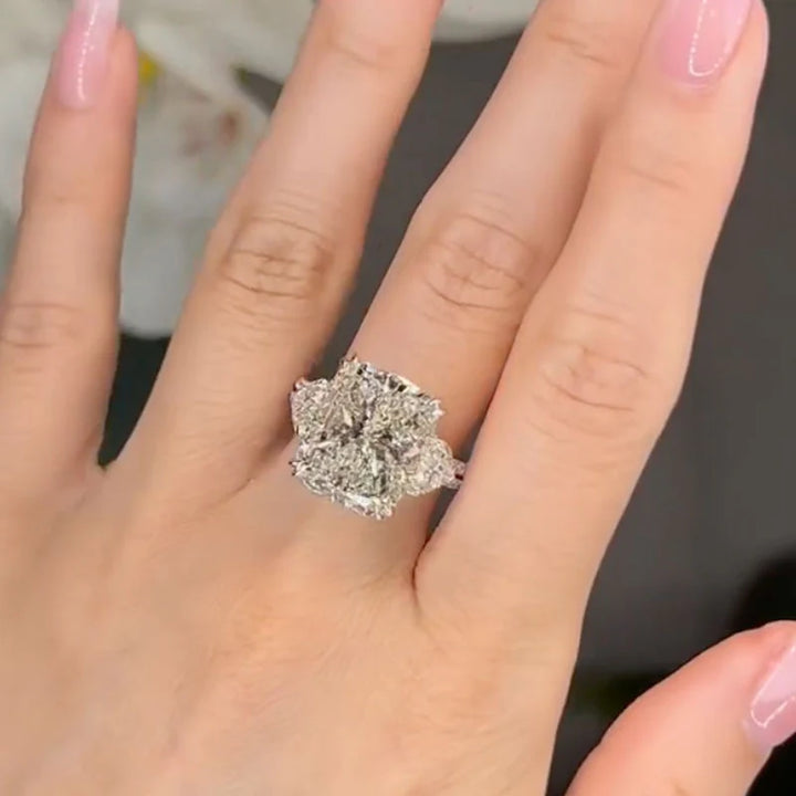 Romantic 6.0Ct Cushion Cut Three-Stone Engagement Ring for Women