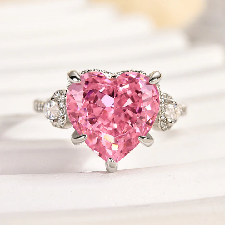 Royal Romantic Pink Stone Heart Cut Engagement Ring In Sterling Silver