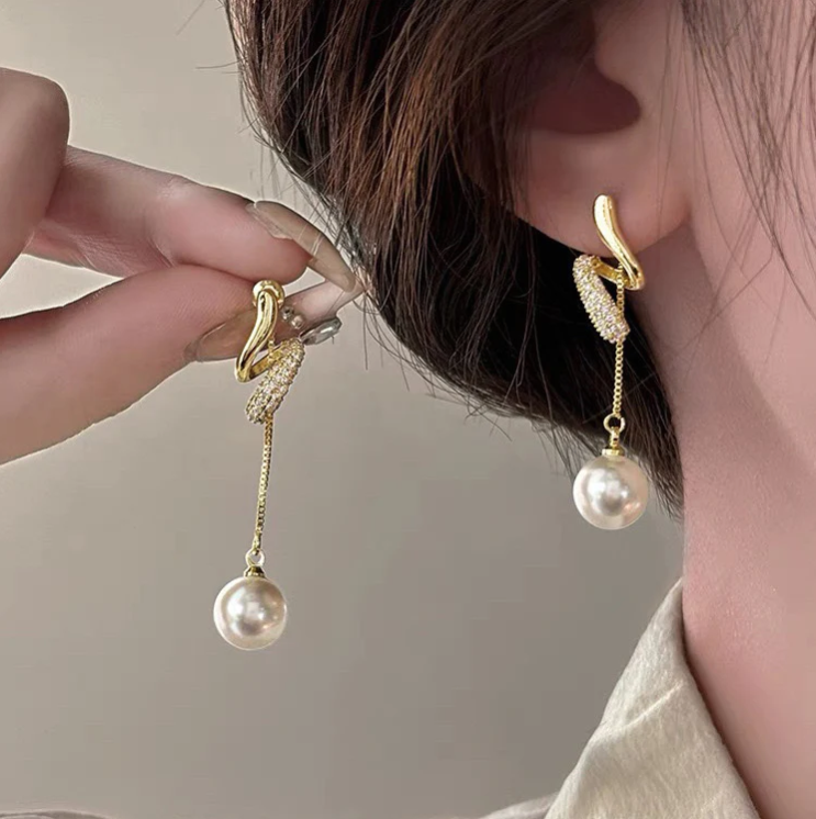 Spiral Pearl Earrings with Rhinestone Accents