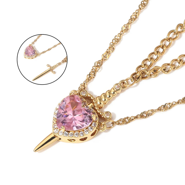 Couple's Red Crystal Heart Arrow Necklace