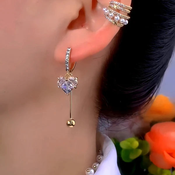 14K Gold-Plated Luxurious Zircon Heart Earrings