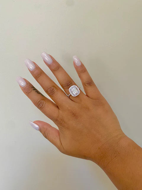 Cushion-Cut Halo Engagement Ring with Diamond in 925 Sterling Silver