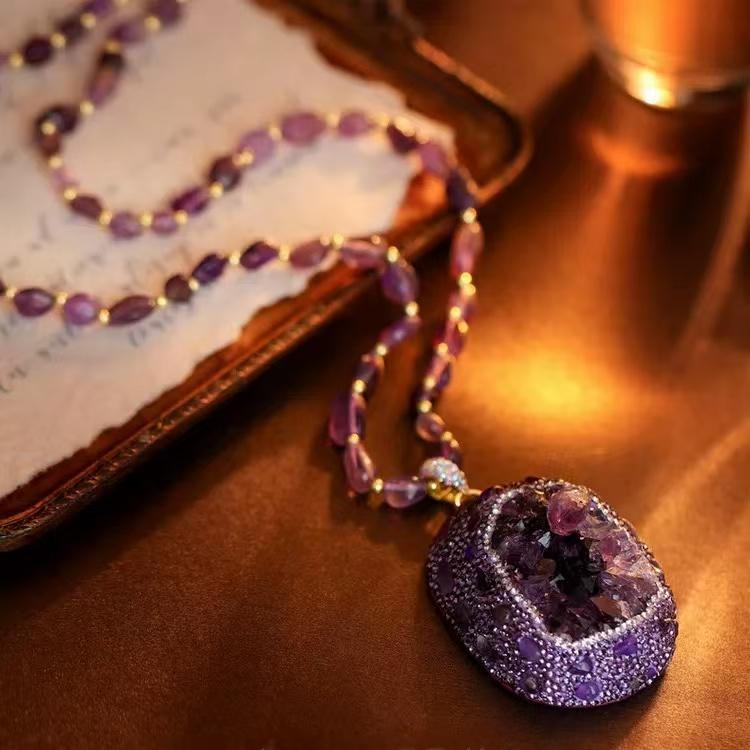 Violet Amethyst Sweater Chain Necklace