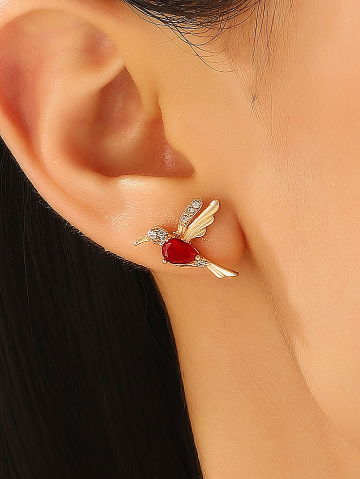 Ladies Elegant Hummingbird Rhinestone Stud Earrings