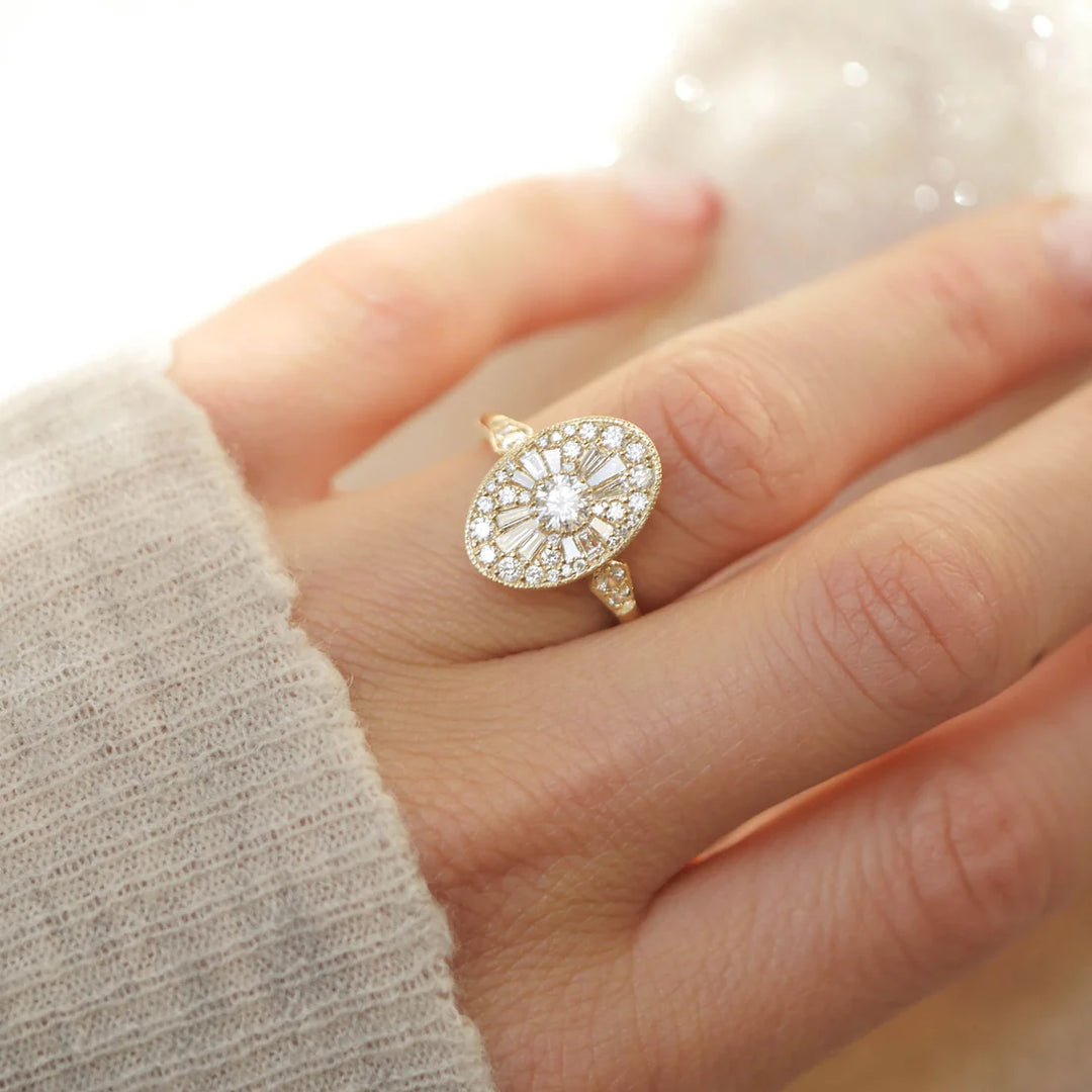 Oval Shape Ballerina Round Diamond Mosaic Ring