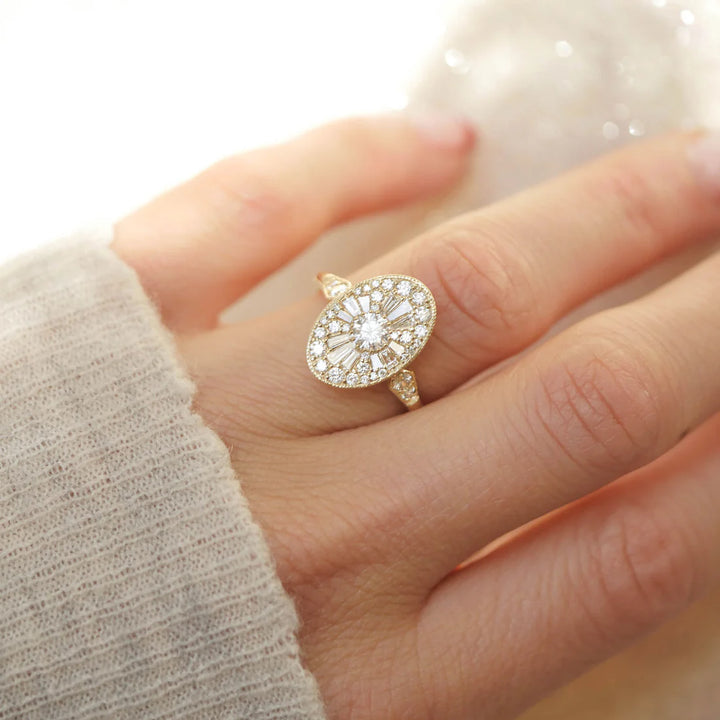 Oval Shape Ballerina Round Diamond Mosaic Ring