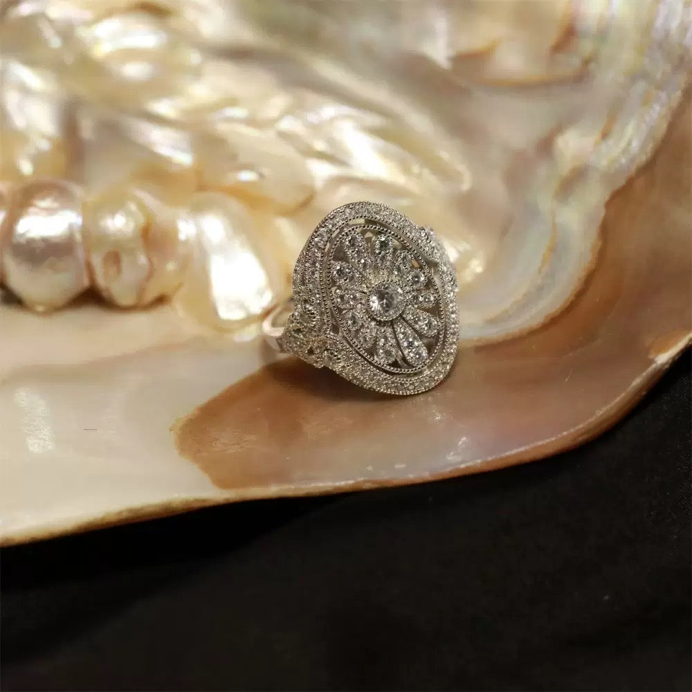 Floral Mosaic Oval Full Diamond Ring