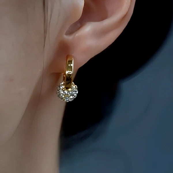 14K Gold-Plated Elegant Cubic Zirconia Mini Ball Hoop Earrings