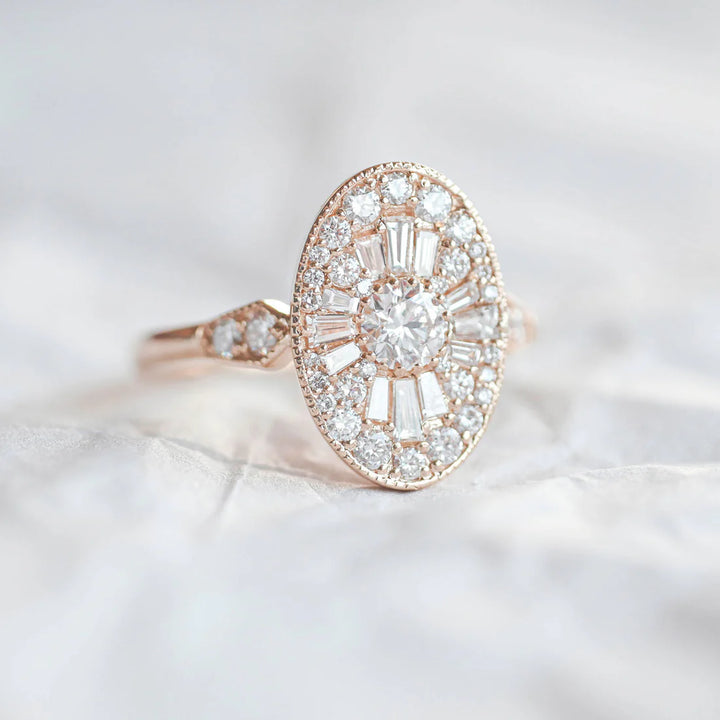 Oval Shape Ballerina Round Diamond Mosaic Ring