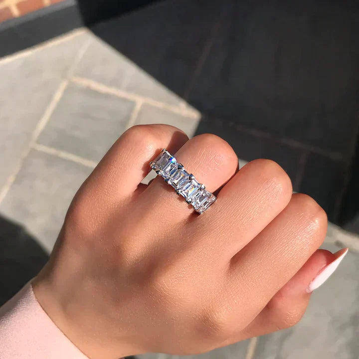 Celestial Geometry – Channel-Set Emerald Cut Eternity Band