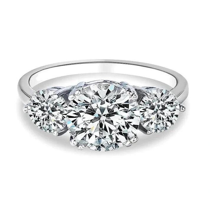 Three-Stone Double claws Moissanite Engagement Ring