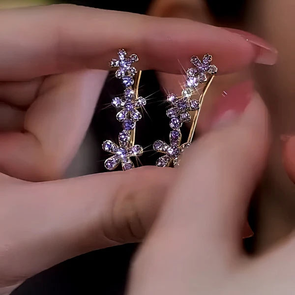 14K Gold-Plated Zircon Purple Flower Crawler Earrings