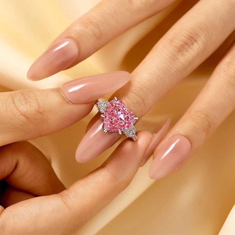 Royal Romantic Pink Stone Heart Cut Engagement Ring In Sterling Silver